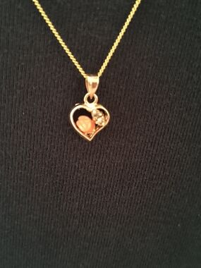 Gold Heart Necklace with Coral Flower Accent